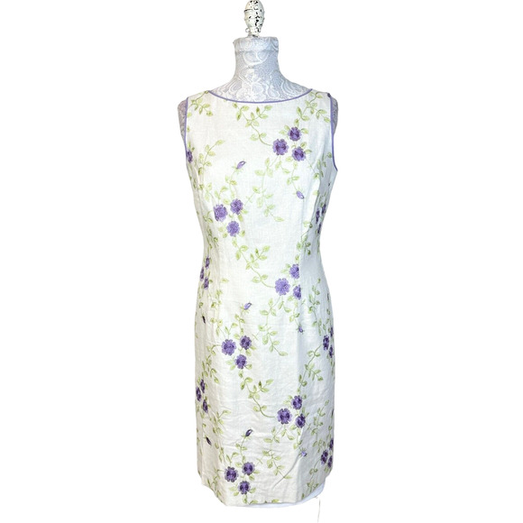 Sheri Martin New York Linen Blend Embroidered Floral Dress Women's Size 6 - Picture 2 of 11